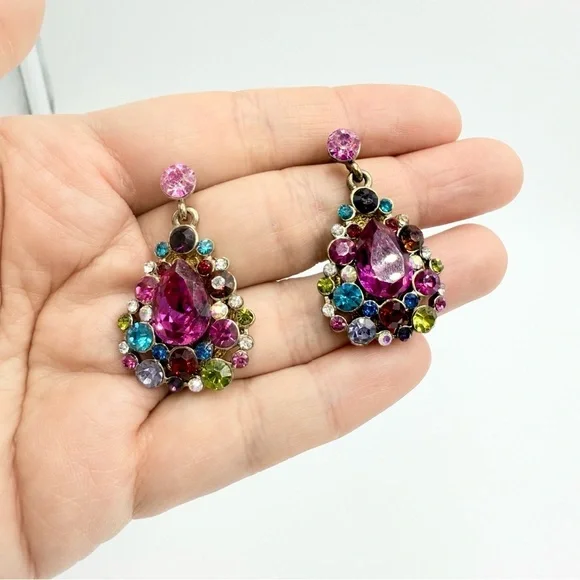 Multi Color Rhinestone Water Drop Earrings - Picture 3 of 5